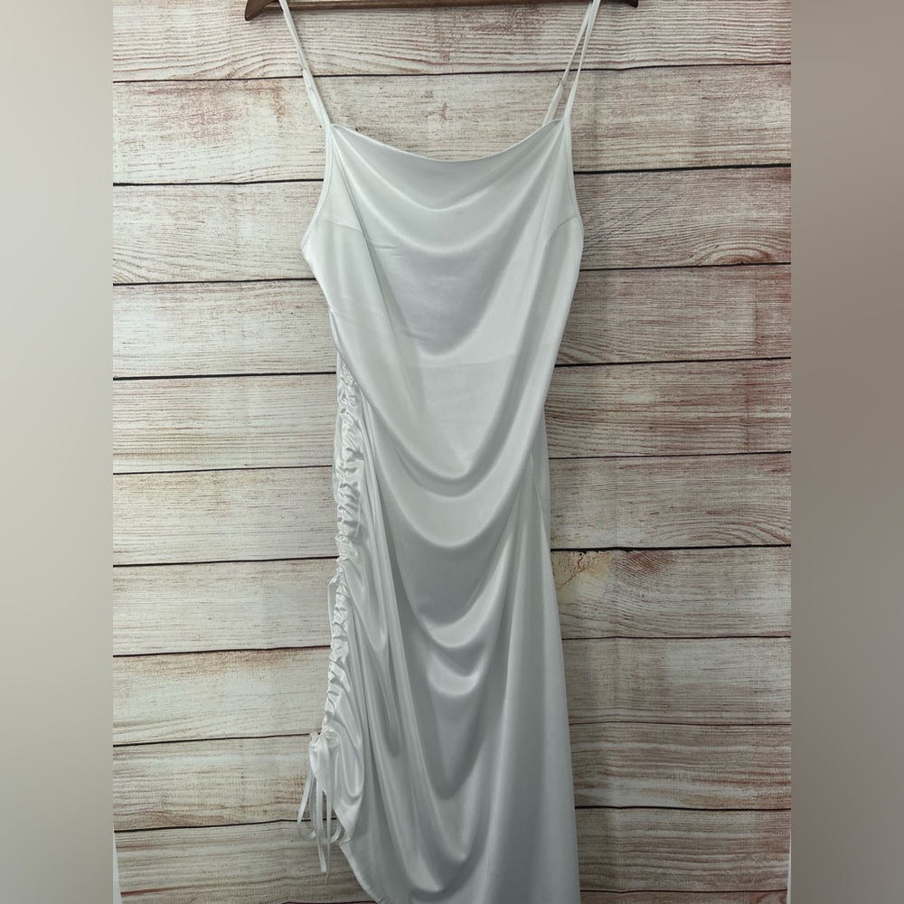 Womens white satin body con dress